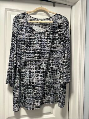 Black & White Printed Scoop Neck Women's Top 2x Croft and barrow